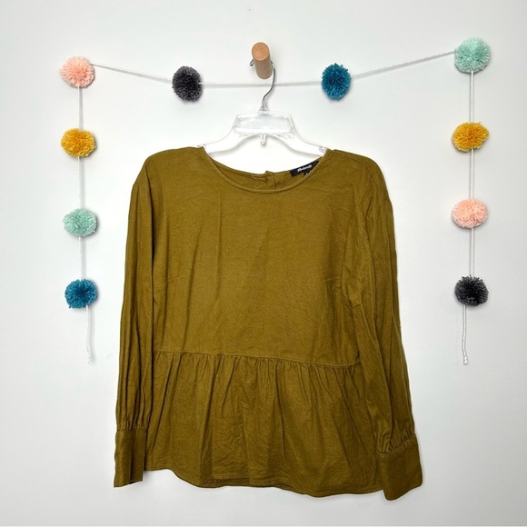 Madewell Olive Flannel Peplum Button Up Blouse - Picture 1 of 7